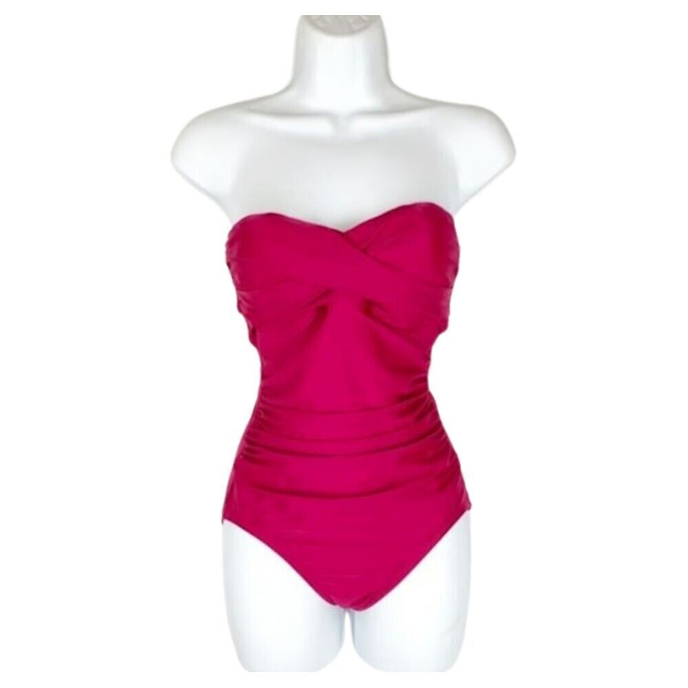 Merona S Swimsuit Dark Pink One Piece Solid Sweetheart Strapless High Leg